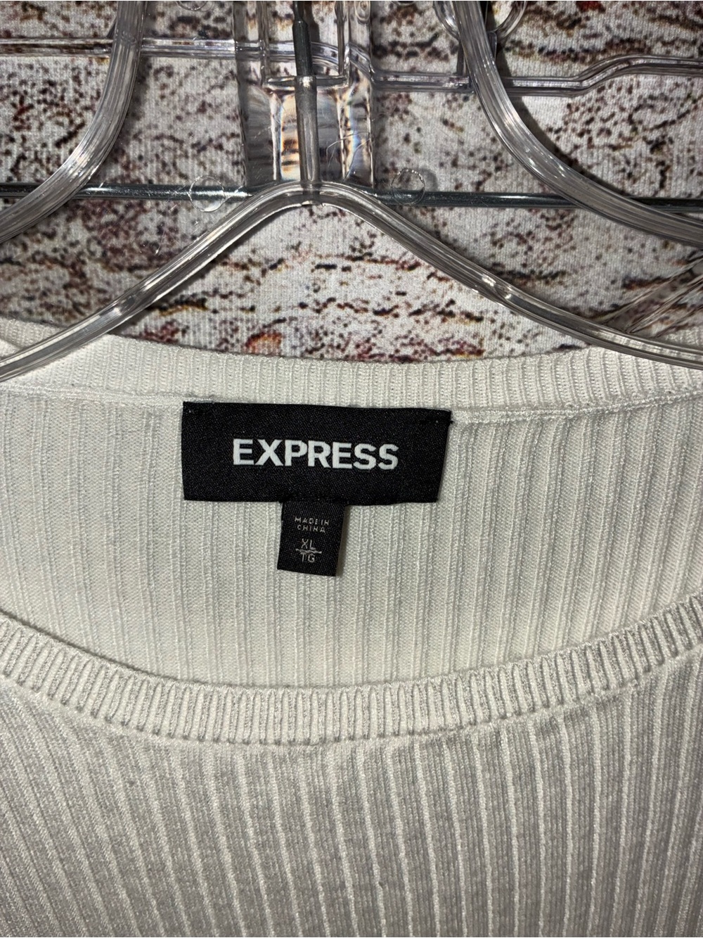 Express Women's Ribbed Cream Crewneck Sweater